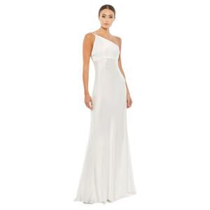 Mac Duggal One Shoulder Double Strap White Satin Gown Size 0 Style 55385 NWT